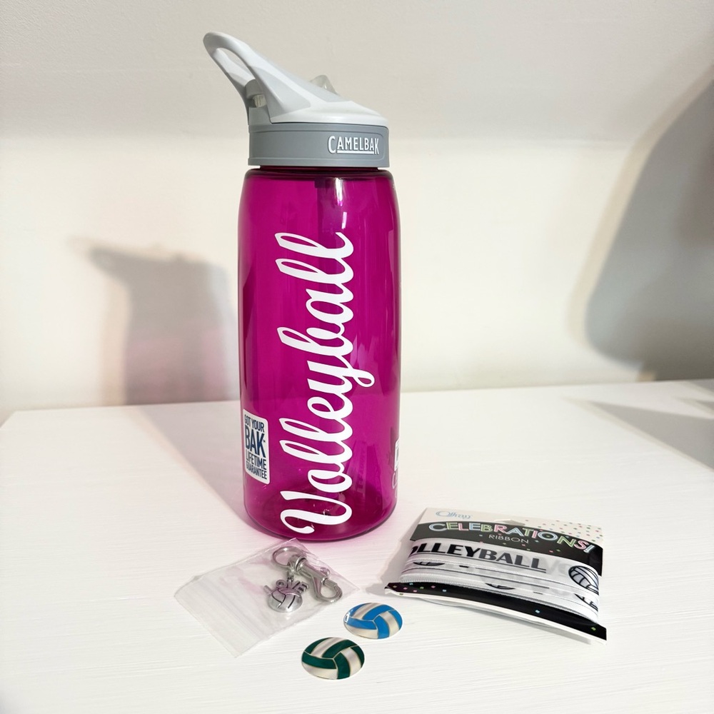 Volleyball Bundle CamelBak 1L Hot Pink Water Bottle, Ribbon, Keychain, & Cutouts